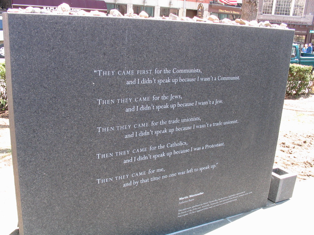 Image of memorial to Rev. Martin Niemoller at Boston Holocaust Museum.