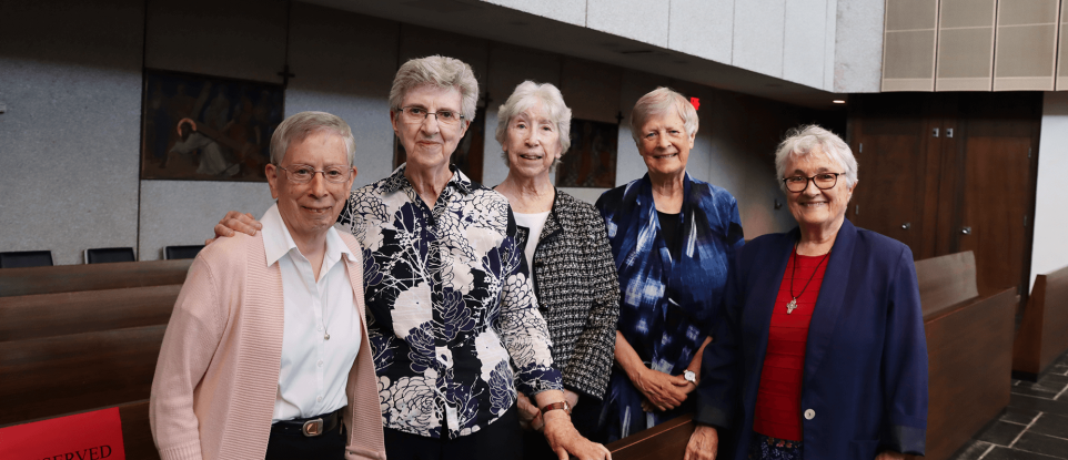 Sisters Therese Bangert, Linda Roth, Janet Cashman, Maureen Hall, and Helen Mack